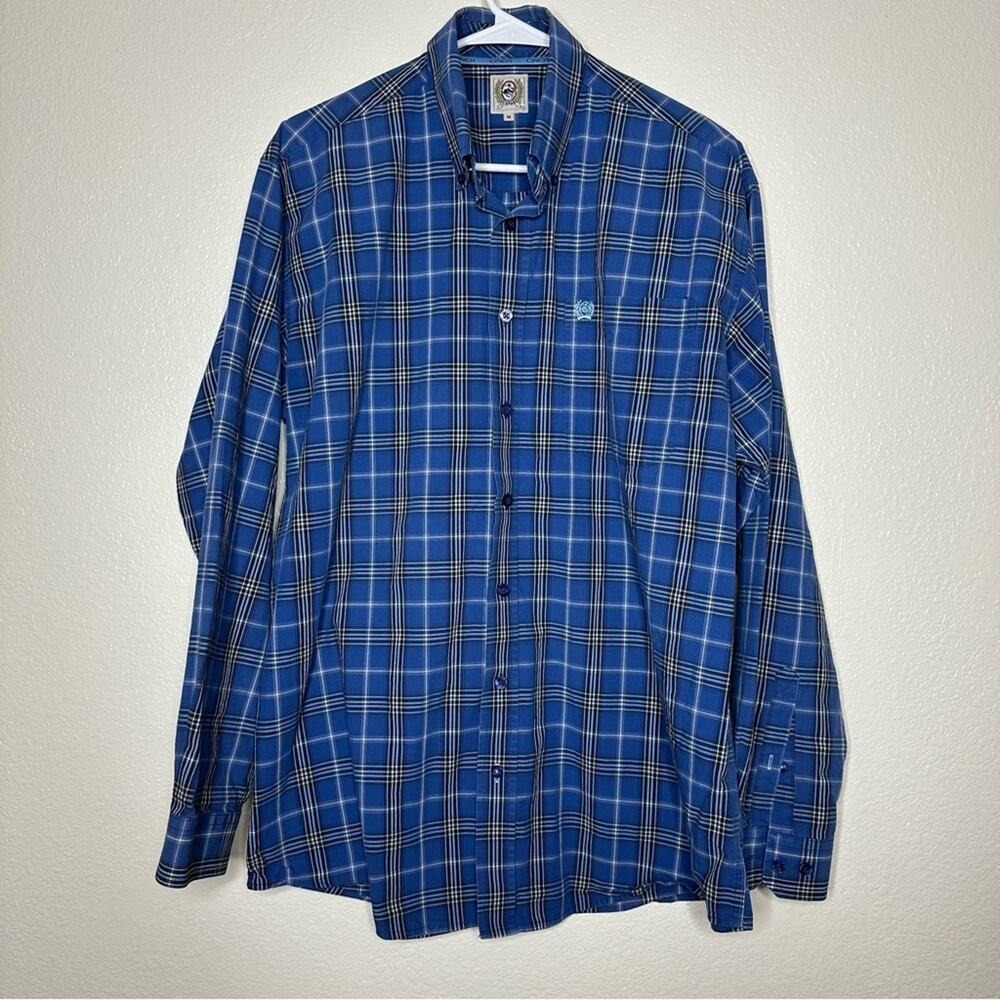 Cinch Plaid Western Button Front Long Sleeve Blue Shirt Medium